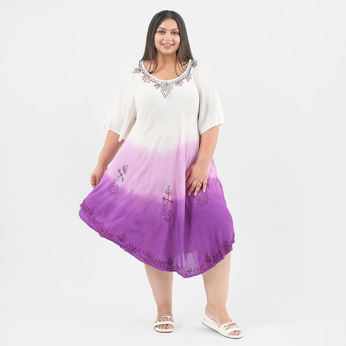 TAMSY Tie Dye Umbrella Dress  - White and Purple 7012363 0