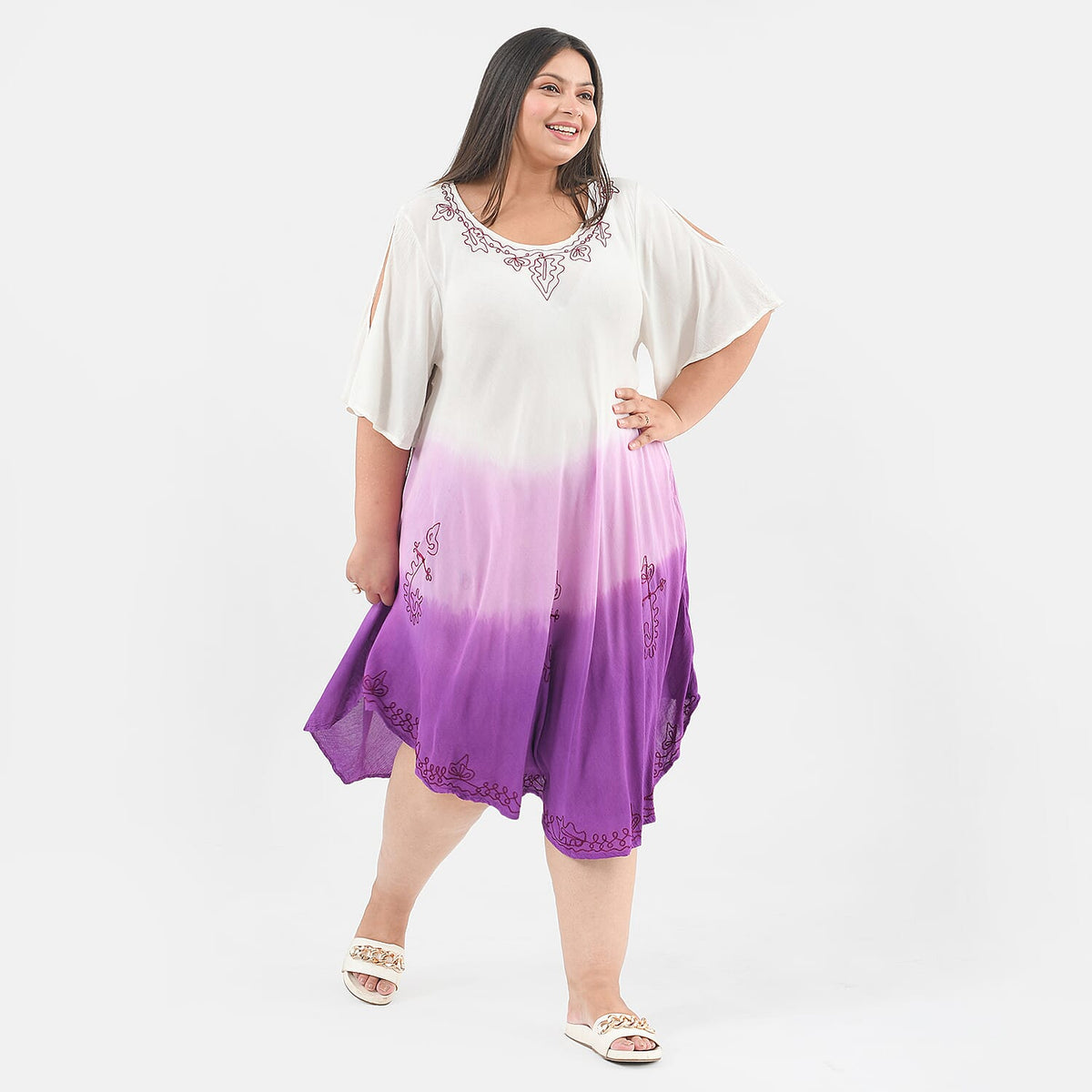 TAMSY Tie Dye Umbrella Dress  - White and Purple 7012363 2