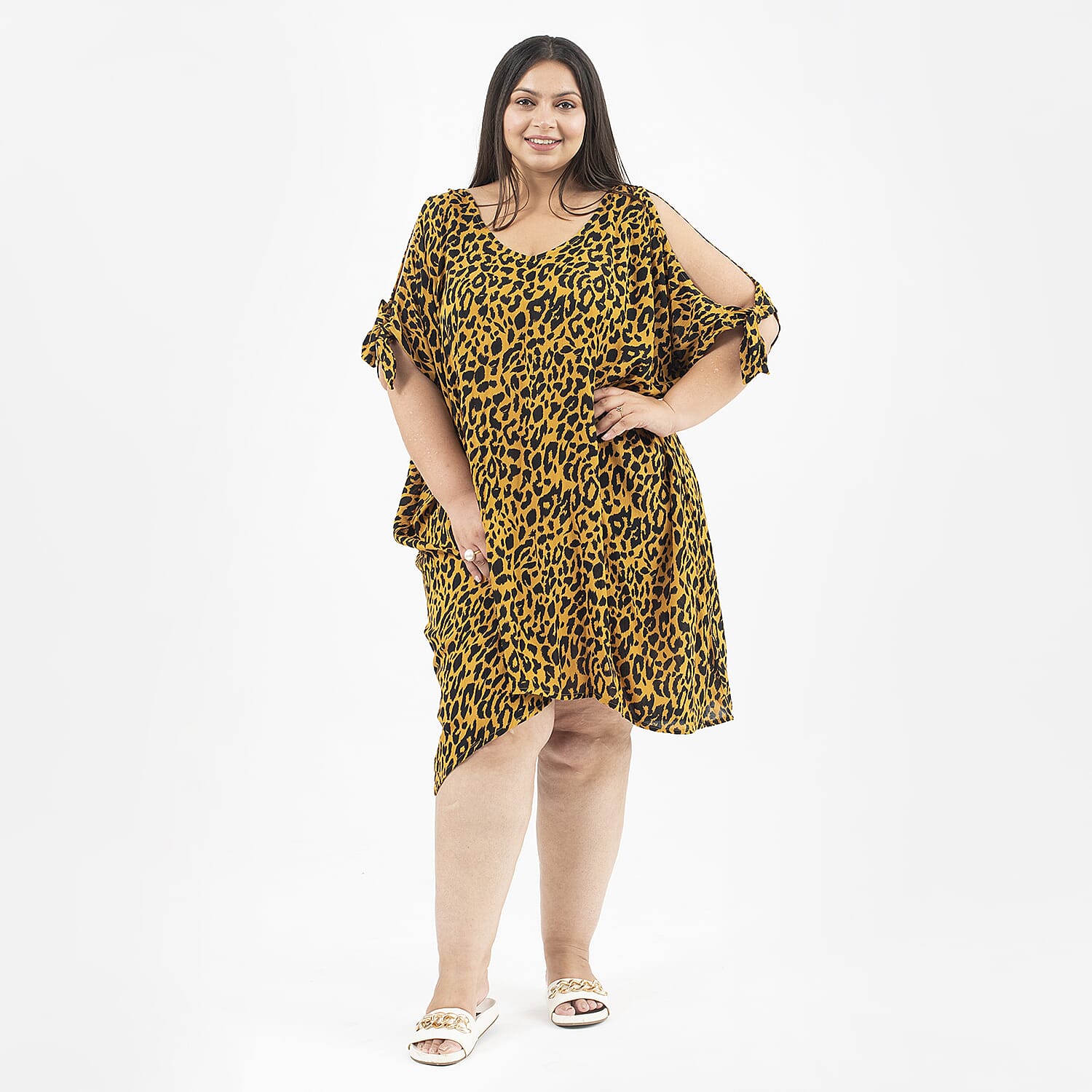 TAMSY V-Neck Midi Dress with Tie-Sleeves 7011193 0