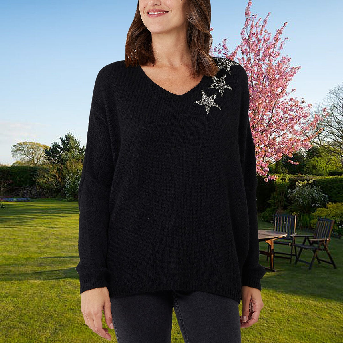 TAMSY 3-Star Knitted Women's Jumper - Black 7906129 3