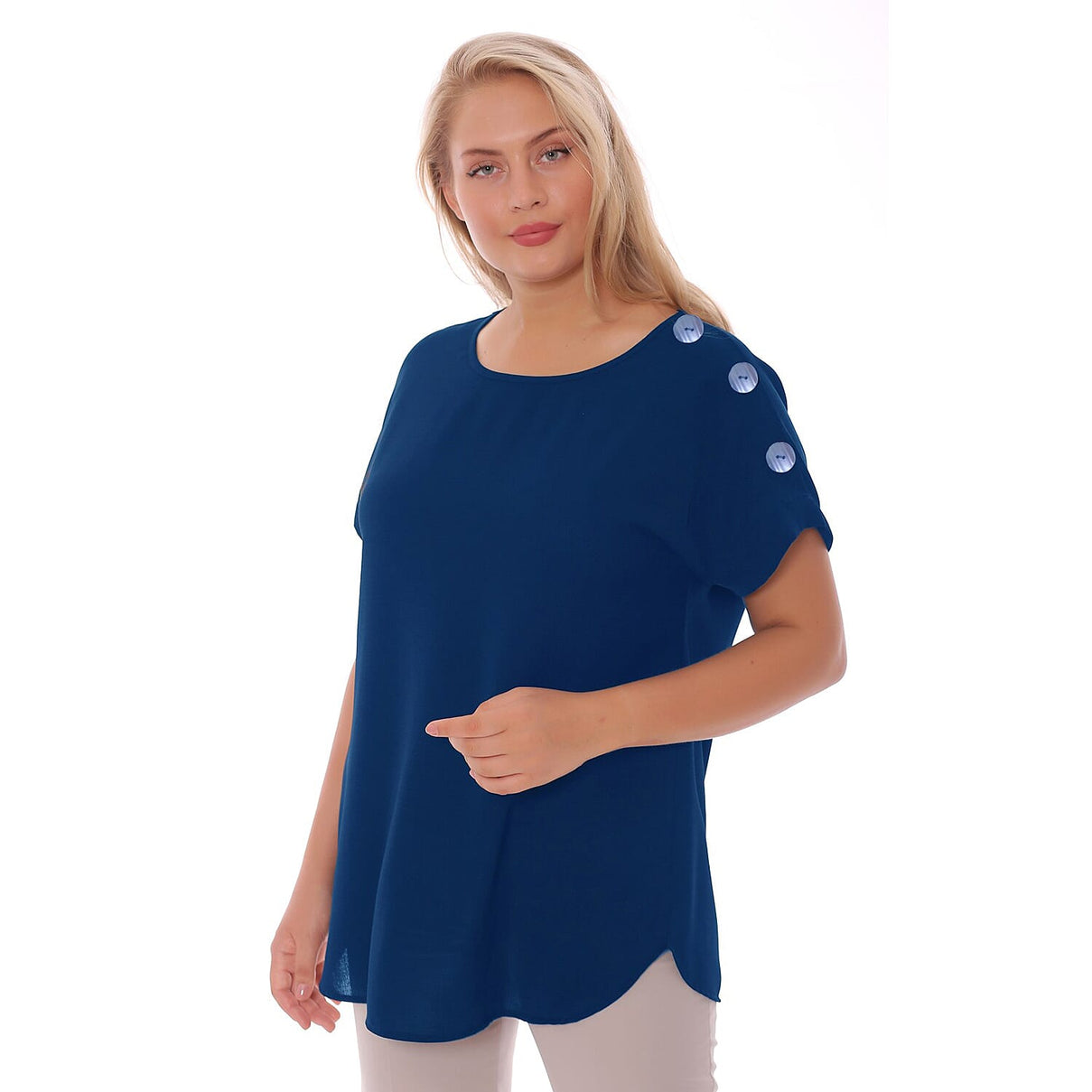 TAMSY Buttoned Short Sleeve Women's Top - Blue 3880356 0