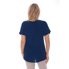 TAMSY Buttoned Womens Top (Size L,16-18) - Navy Blue