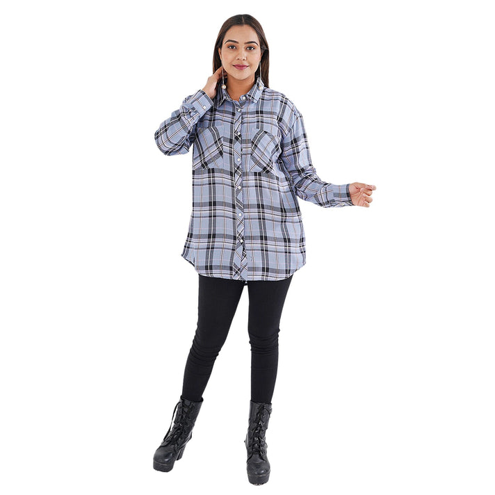 TAMSY Collared Neck Check Pattern Women's Shirt - Light blue 7308214 2