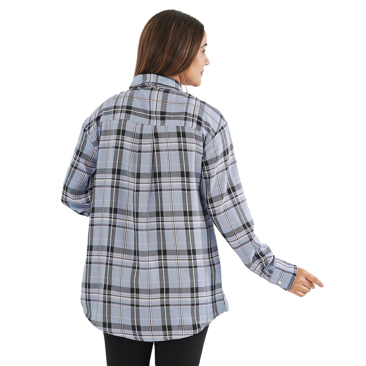 TAMSY Collared Neck Check Pattern Women's Shirt - Light blue 7308214 3