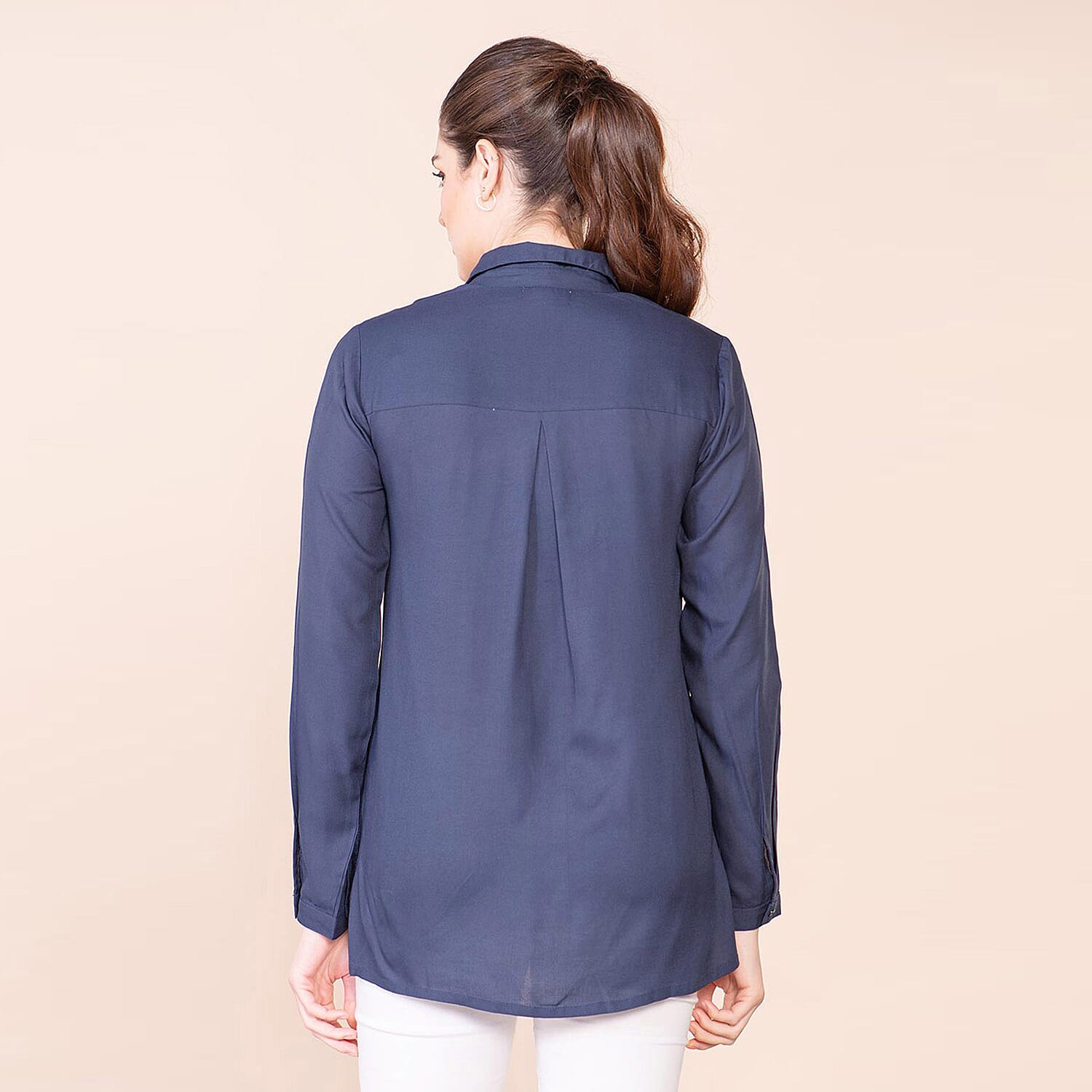 TAMSY Collared Neck and Long Sleeve Women's Shirt - Navy 7837070 2