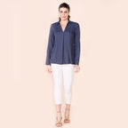 TAMSY 100% Viscose Long Sleeves Shirt (Size L) - Navy