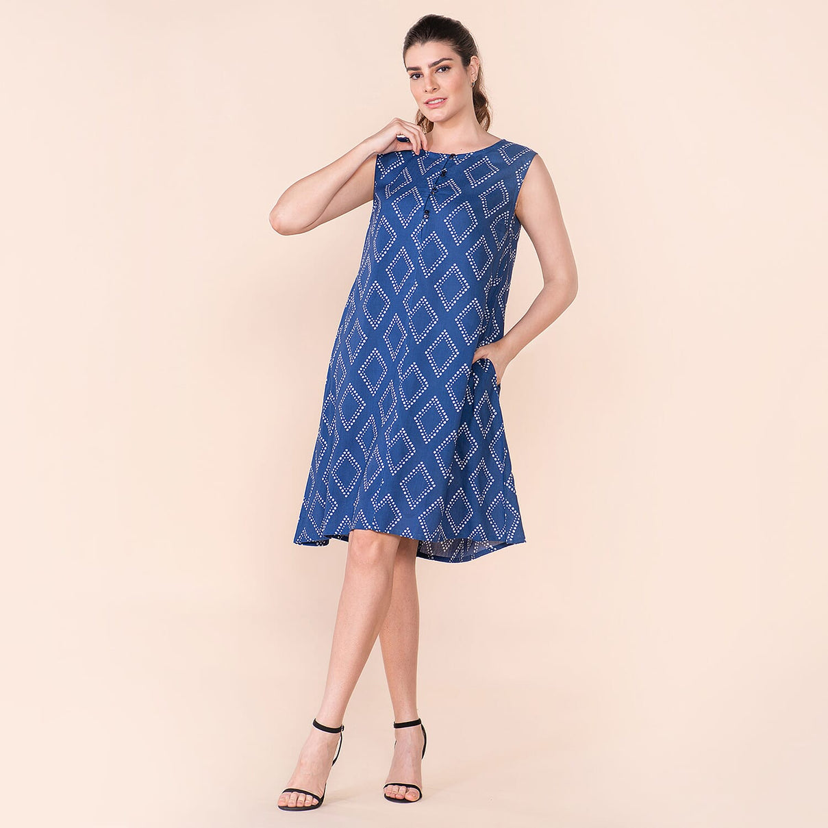 TAMSY Diamond Pattern Sleeveless Women's Dress - Blue 7615358 0
