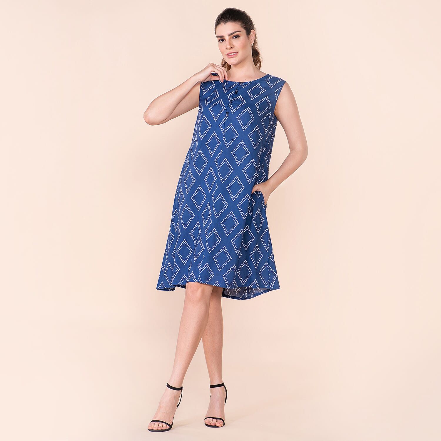 TAMSY Diamond Pattern Sleeveless Women's Dress - Blue 7615358 0