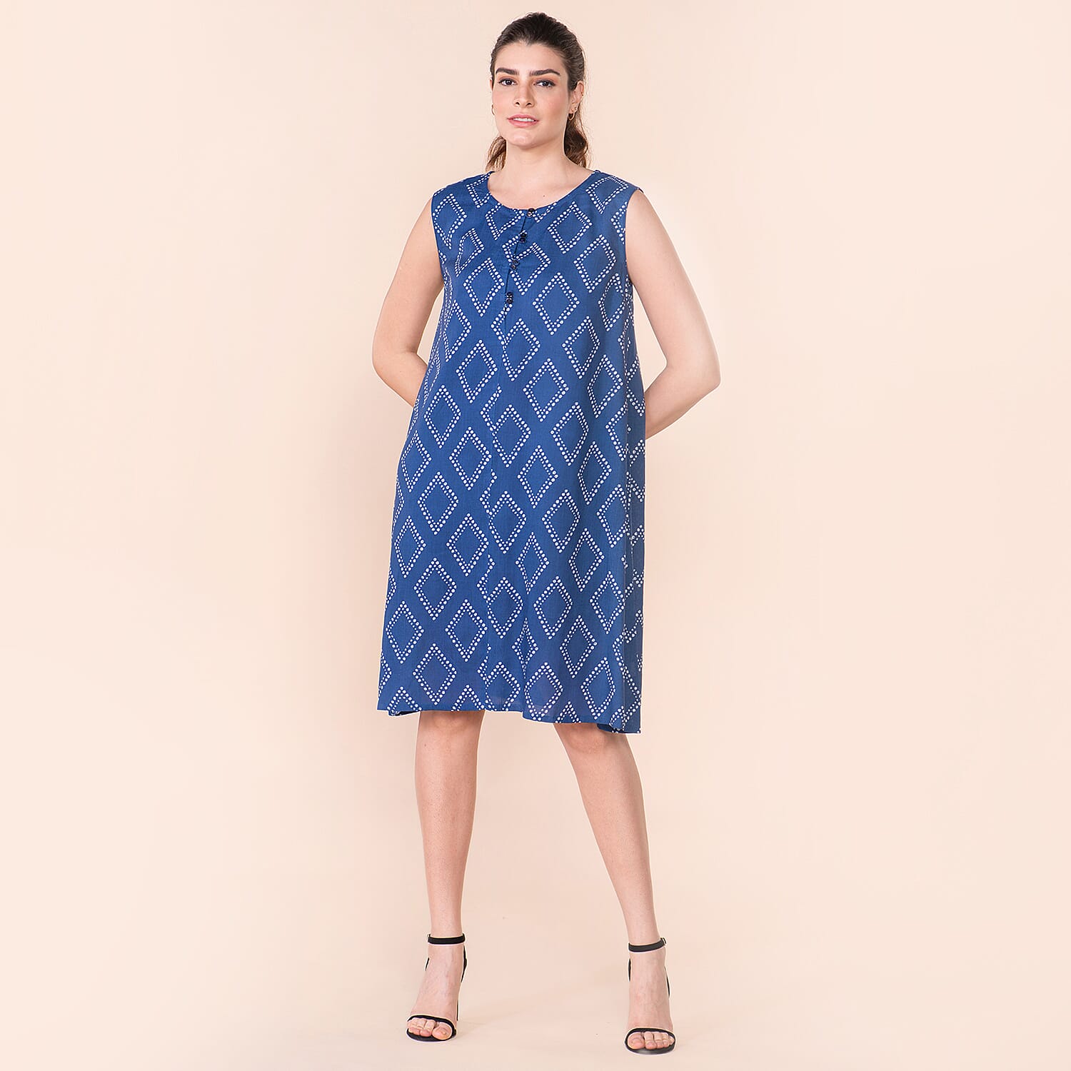 TAMSY Diamond Pattern Sleeveless Women's Dress - Blue 7615358 3
