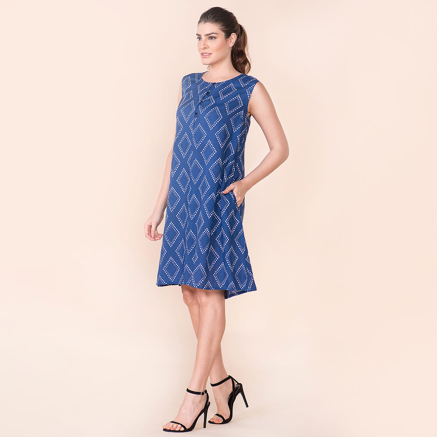 TAMSY Diamond Pattern Sleeveless Women's Dress - Blue 7615358 4