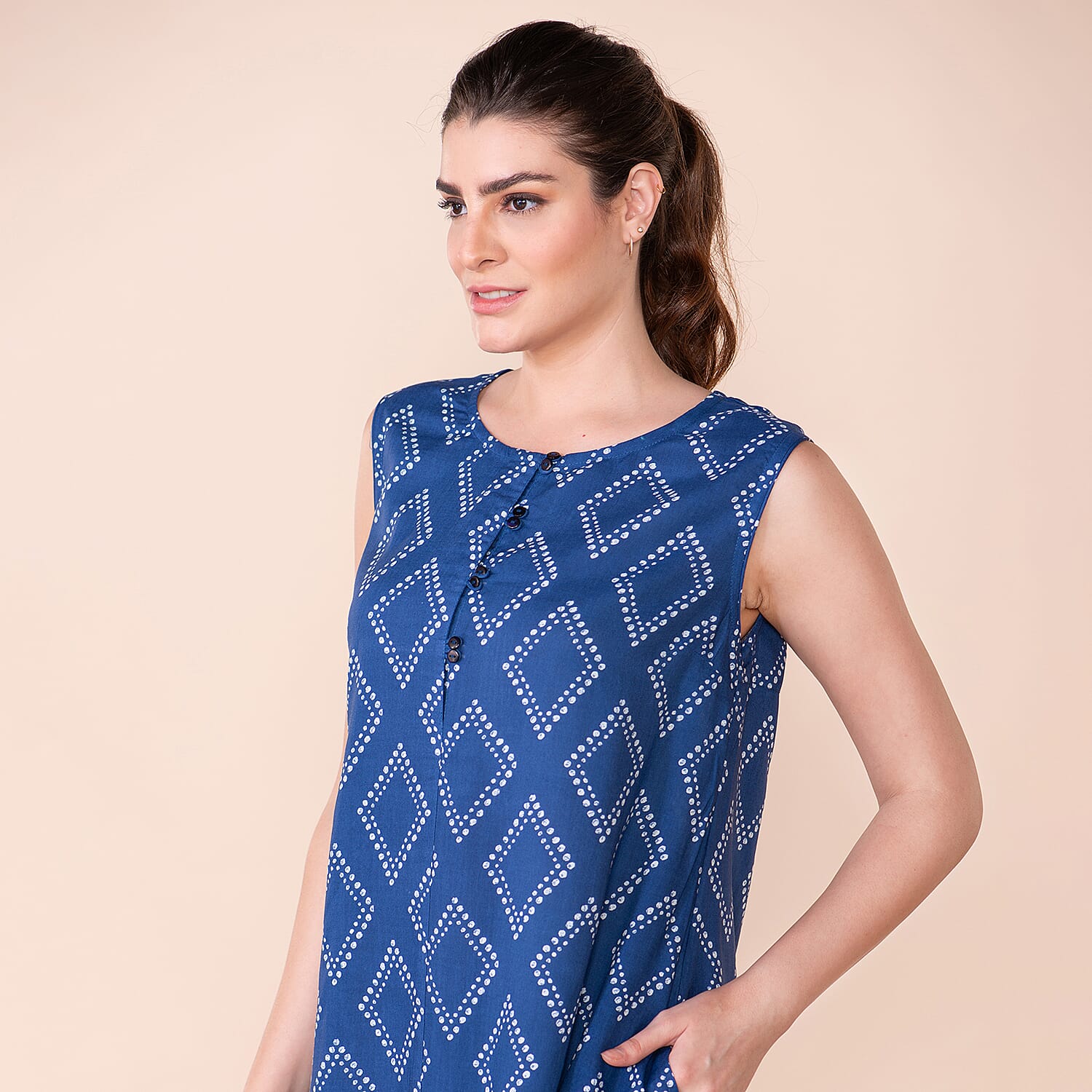 TAMSY Diamond Pattern Sleeveless Women's Dress - Blue 7615358 5