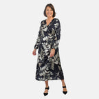 Printed Satin Wrap Dress (Size-M) - White & Black
