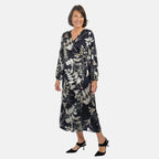 Printed Satin Wrap Dress (Size-M) - White & Black