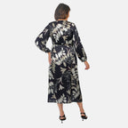 Printed Satin Wrap Dress (Size-M) - White & Black