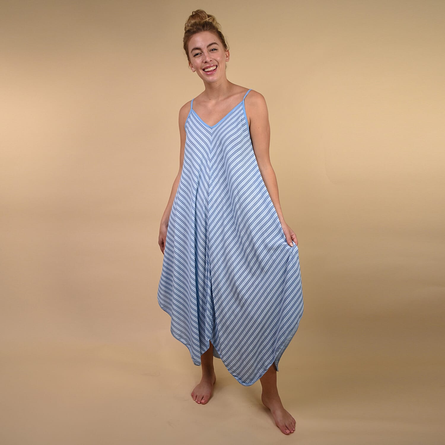 TAMSY Dipped Hem Herringbone Pattern Women's Dress - Denim Blue 6345922 0