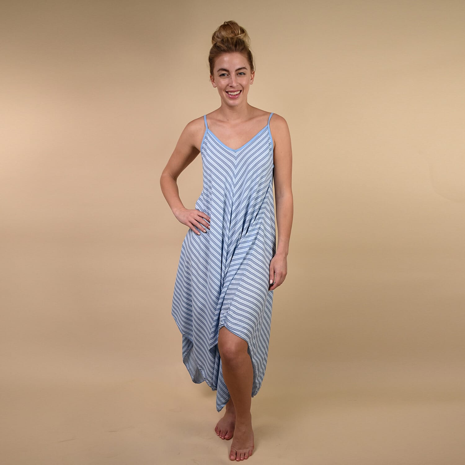 TAMSY Dipped Hem Herringbone Pattern Women's Dress - Denim Blue 6345922 1