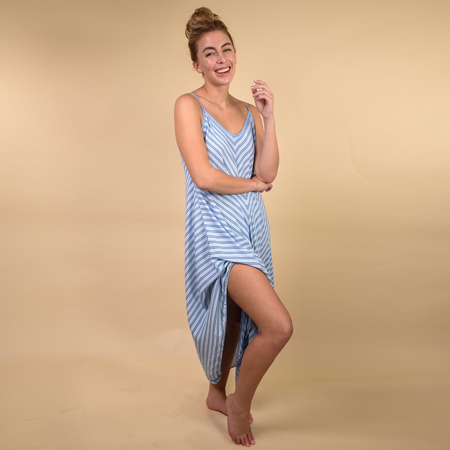 TAMSY Dipped Hem Herringbone Pattern Women's Dress - Denim Blue 6345922 4