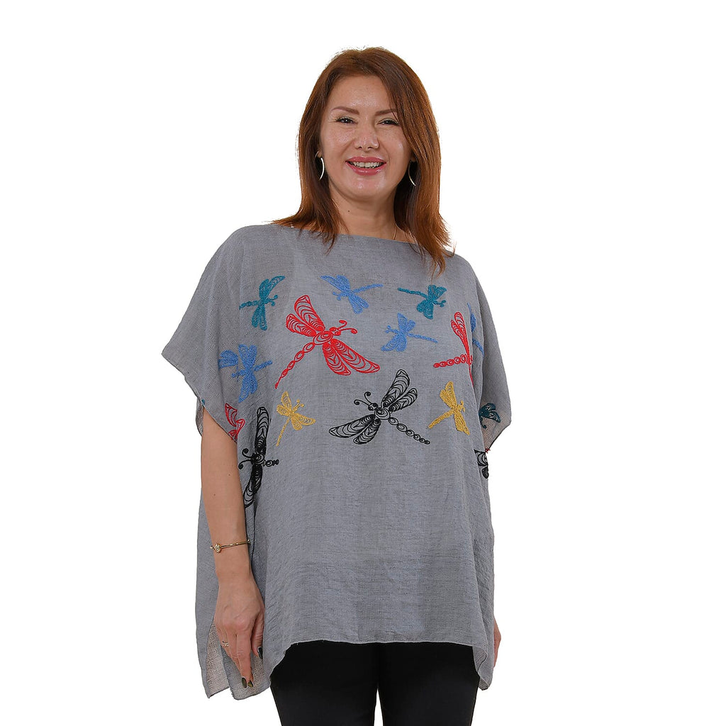 Tamsy Floral Embroidery Kaftan (One Size) - Grey