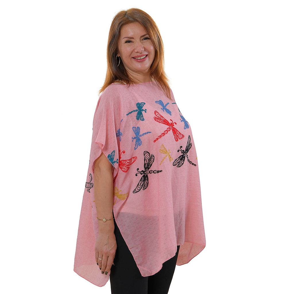 Tamsy Floral Embroidery Kaftan (One Size) - Light Pink