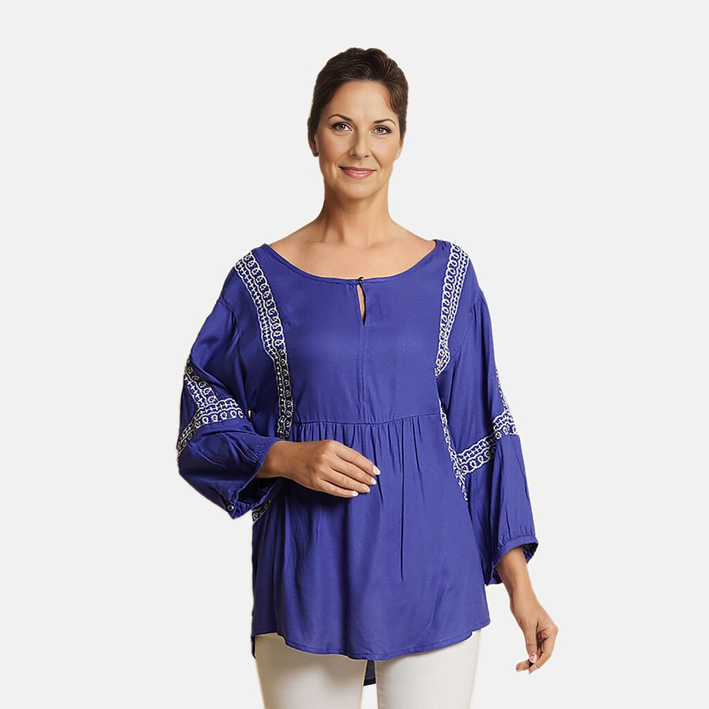 TAMSY Embroidered Top  - Blue 7147258 0