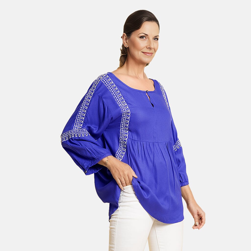 TAMSY Embroidered Top (Size L, 16-18) - Blue