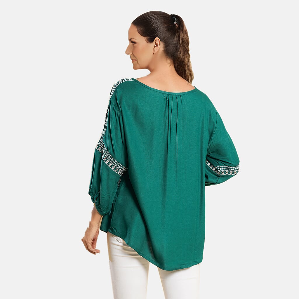 TAMSY Embroidered Top (Size L, 16-18) - Green