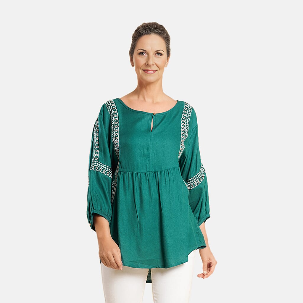 TAMSY Embroidered Top  - Green V32350528 0