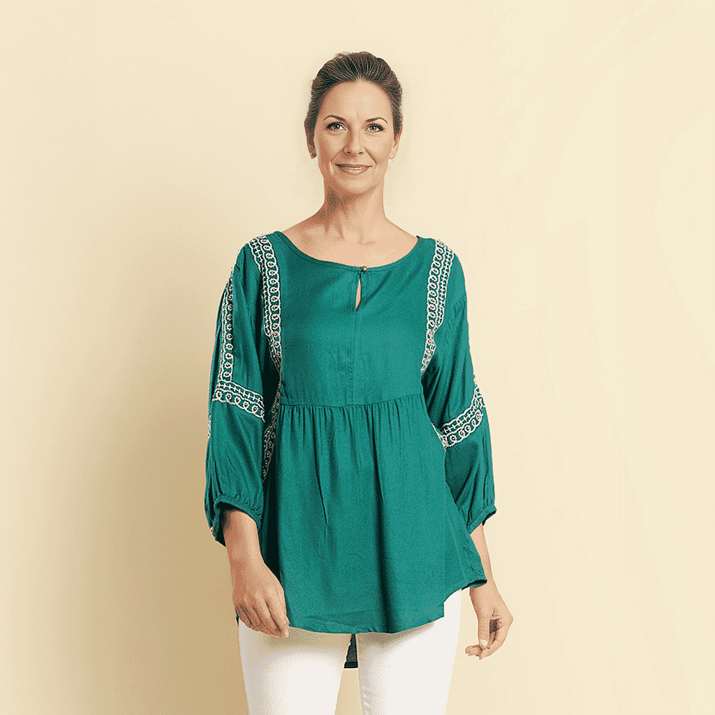 TAMSY Embroidered Top  - Green V32358641 2