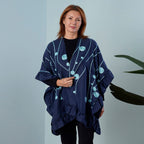 TAMSY Circular and Line Embroidered Kimono (Size 95x83 Cm) - Navy & Green