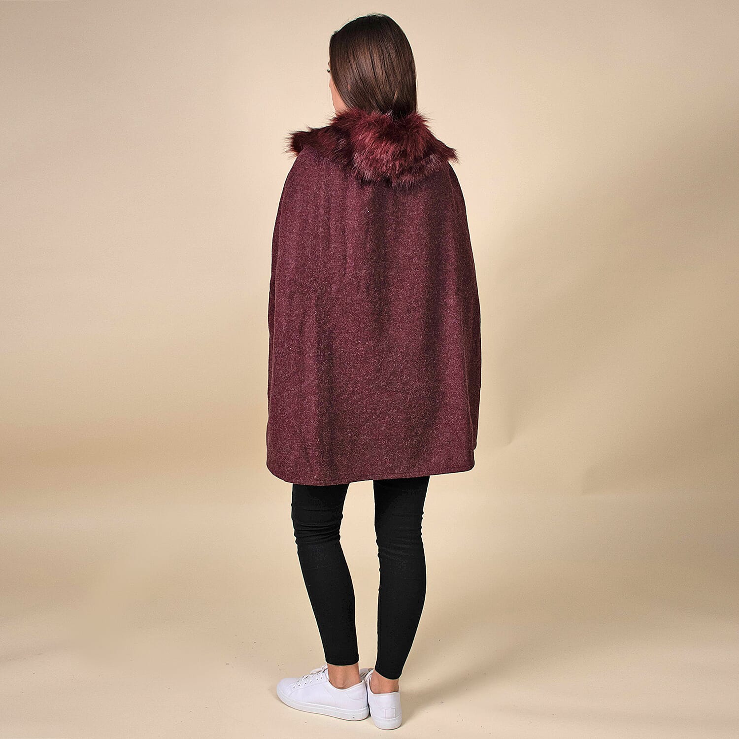 TAMSY Faux Fur Collar Women's Cape - Burgundy 7603509 2