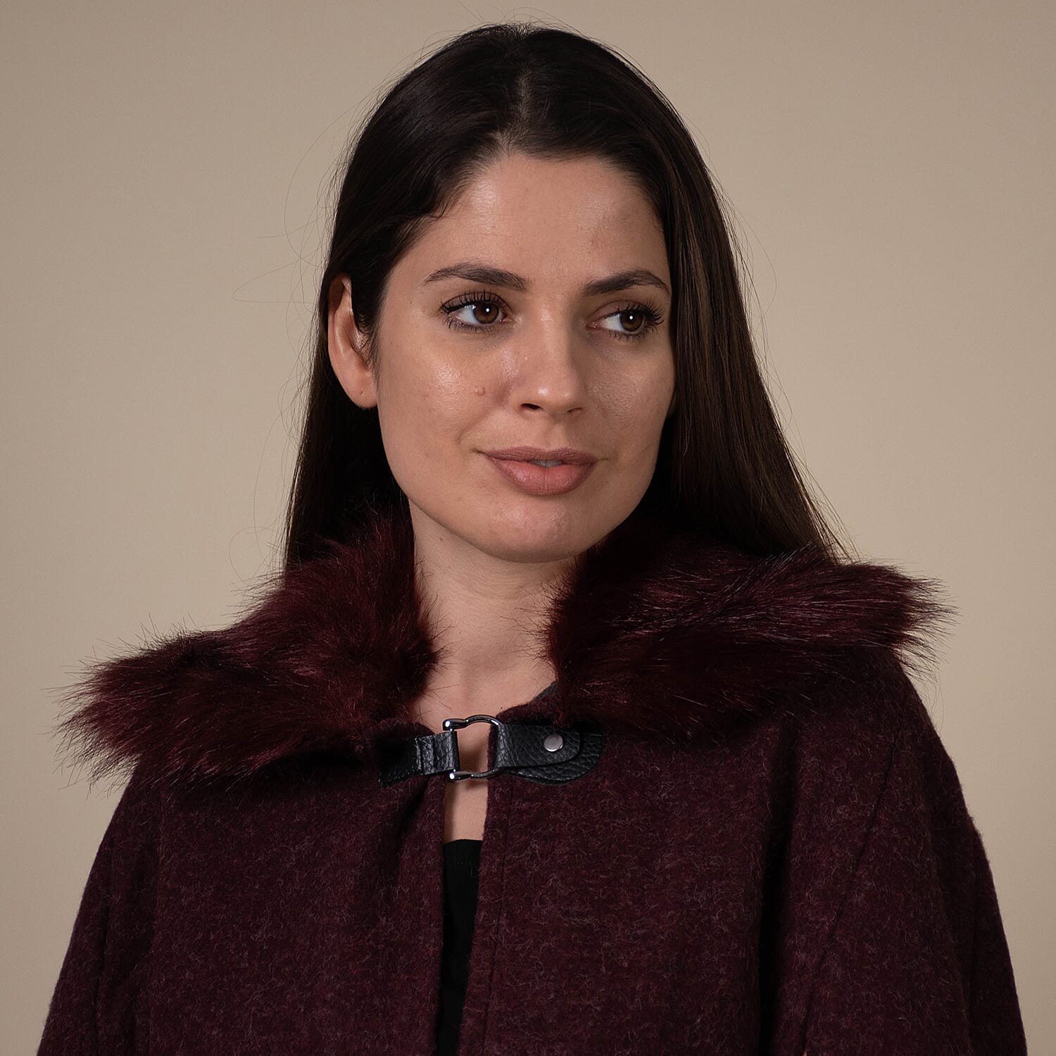 TAMSY Faux Fur Collar Women's Cape - Burgundy 7603509 6