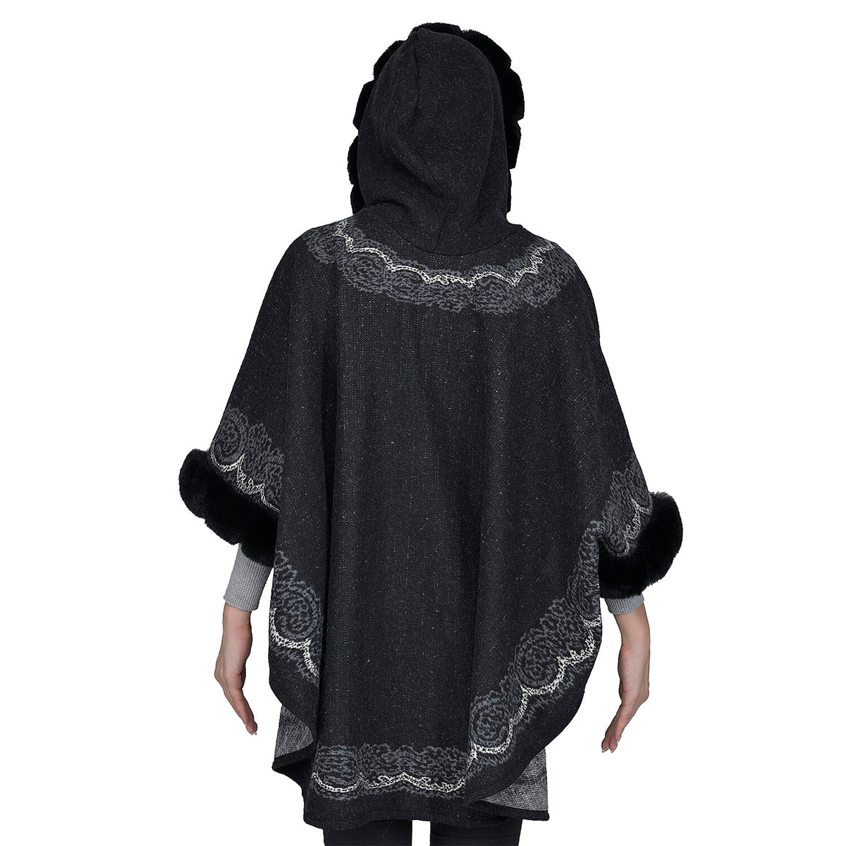 TAMSY Faux Fur Embroidered Detailing Women's Ruana - Black 7609175 1