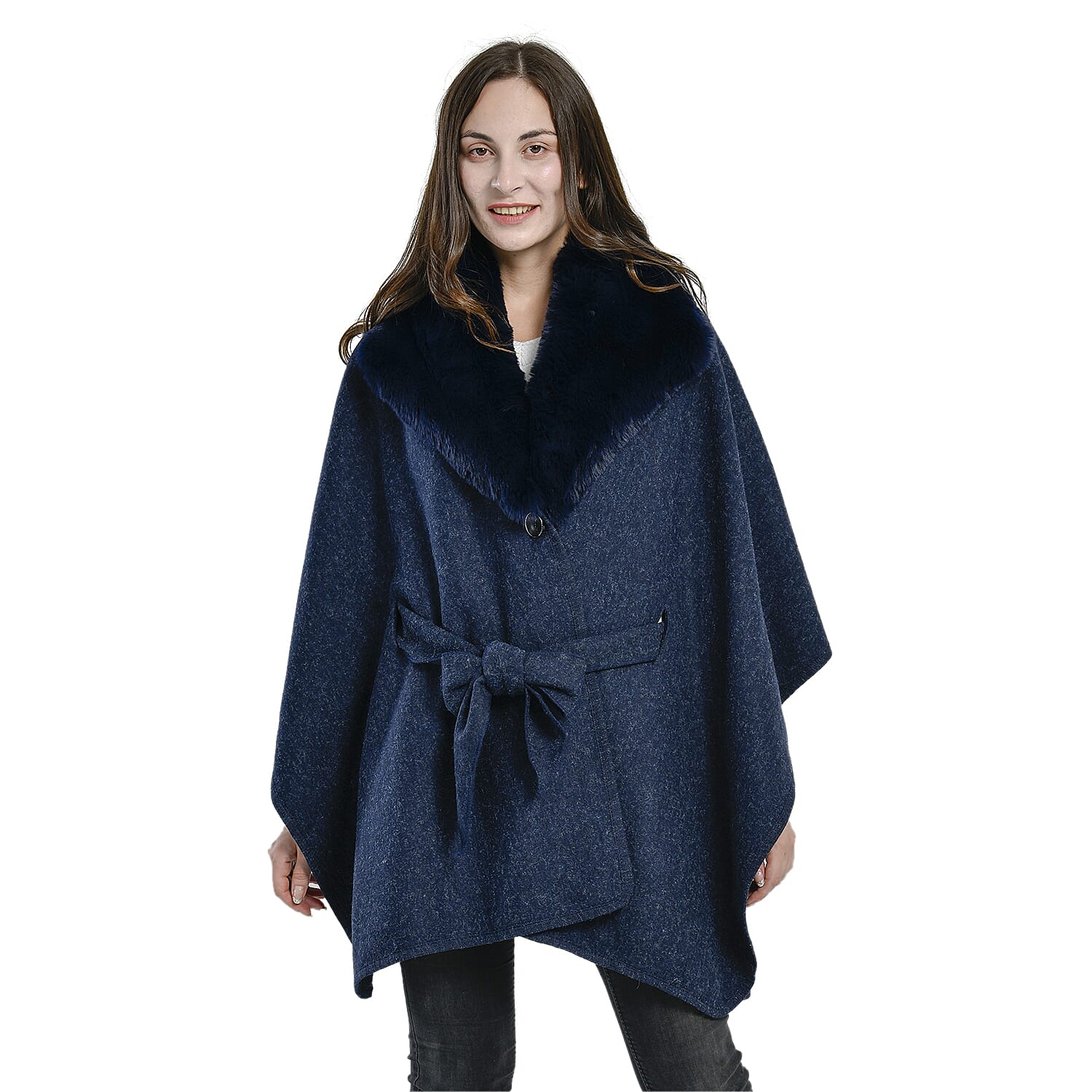 TAMSY Faux Fur Kimono for Women With Belt - Navy 7629901 0