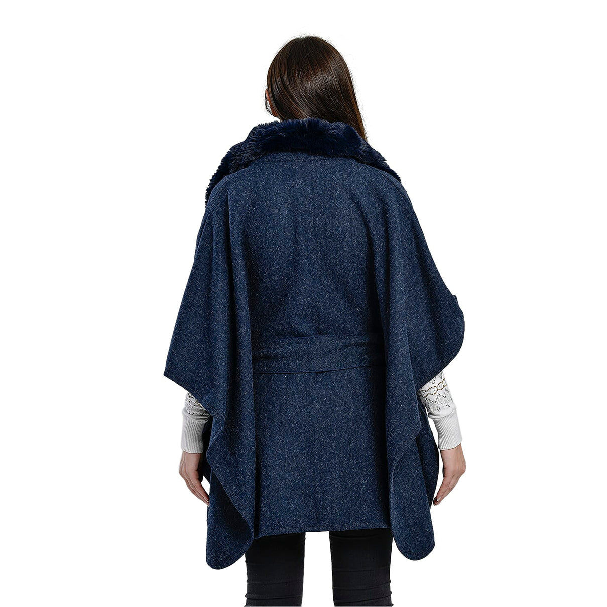 TAMSY Faux Fur Kimono for Women With Belt - Navy 7629901 2