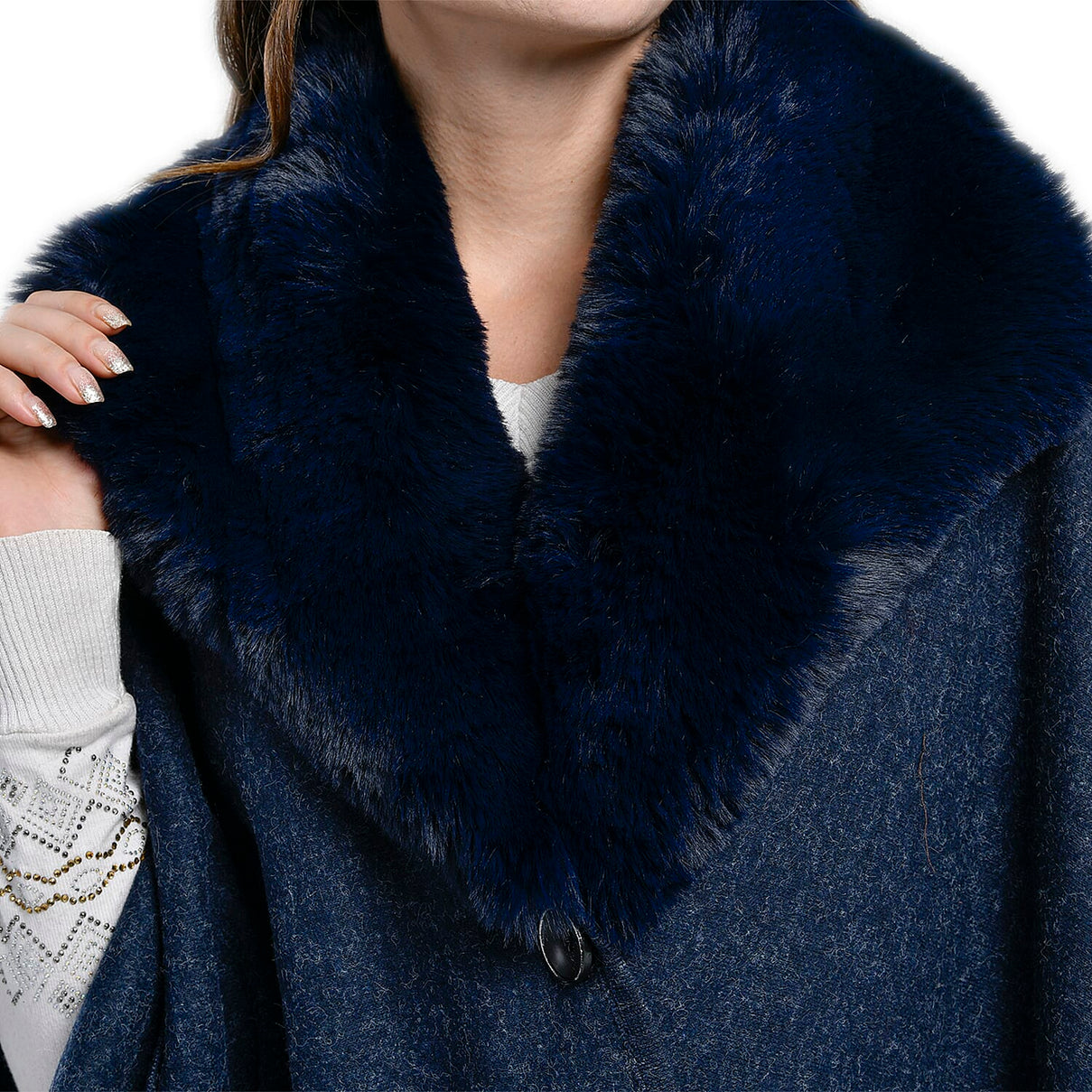 TAMSY Faux Fur Kimono for Women With Belt - Navy 7629901 4