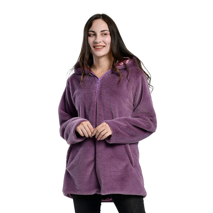 TAMSY Faux Fur Long Sleeve Hooded Coat for Women - Purple 6369056 1