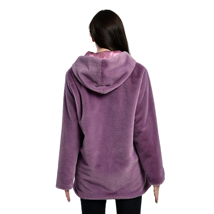 TAMSY Faux Fur Long Sleeve Hooded Coat for Women - Purple 6369056 2