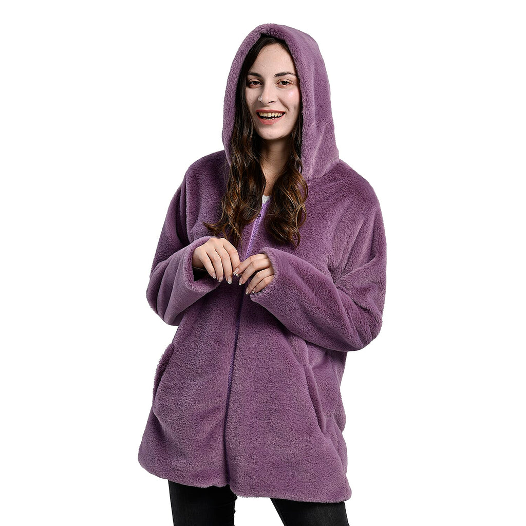 TAMSY Faux Fur Long Sleeved Hooded Coat (Size M, 12-14) - Purple