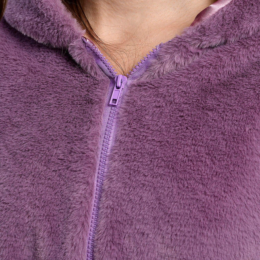 TAMSY Faux Fur Long Sleeved Hooded Coat (Size M, 12-14) - Purple