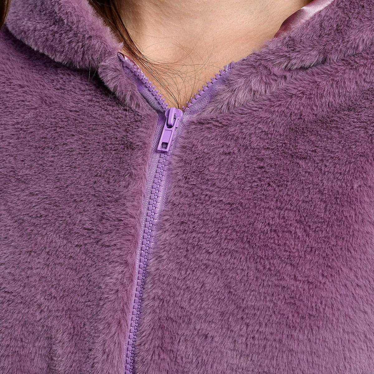 TAMSY Faux Fur Long Sleeve Hooded Coat for Women - Purple 6369056 4
