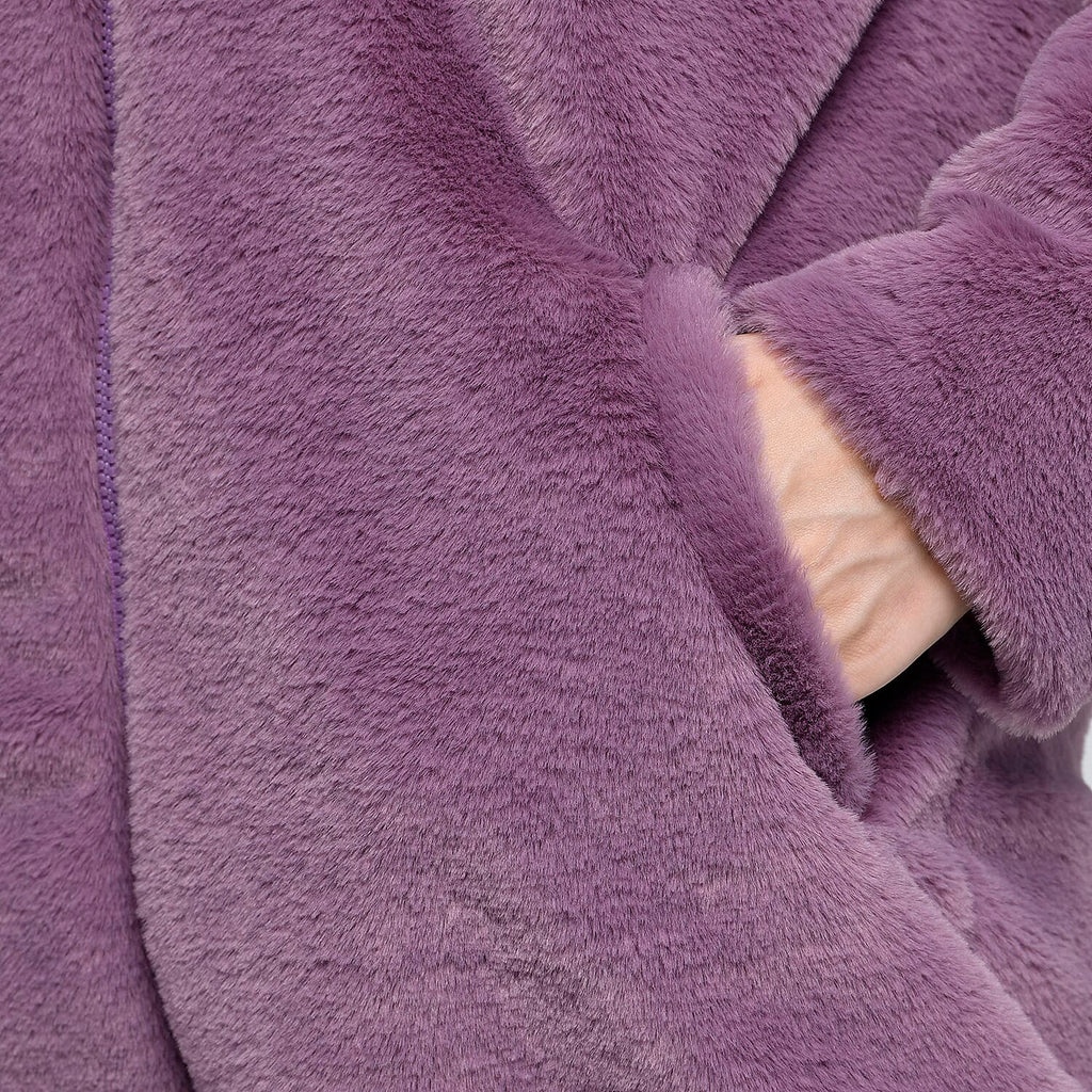 TAMSY Faux Fur Long Sleeved Hooded Coat (Size M, 12-14) - Purple