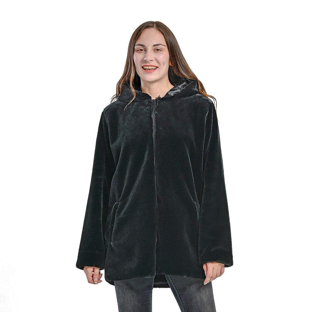 TAMSY Faux Fur Long Sleeved Coat (Size M, 106x76x59  Cm) - Black