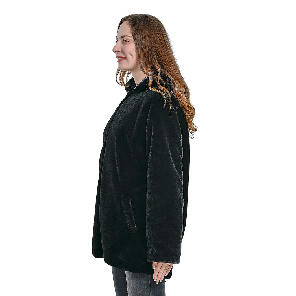 TAMSY Faux Fur Long Sleeved Coat (Size M, 106x76x59  Cm) - Black