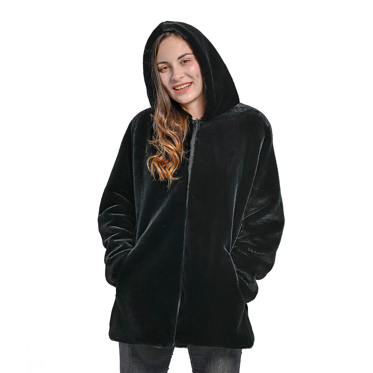 TAMSY Faux-Fur Long Sleeves Women's Coat - Black 6369001 3