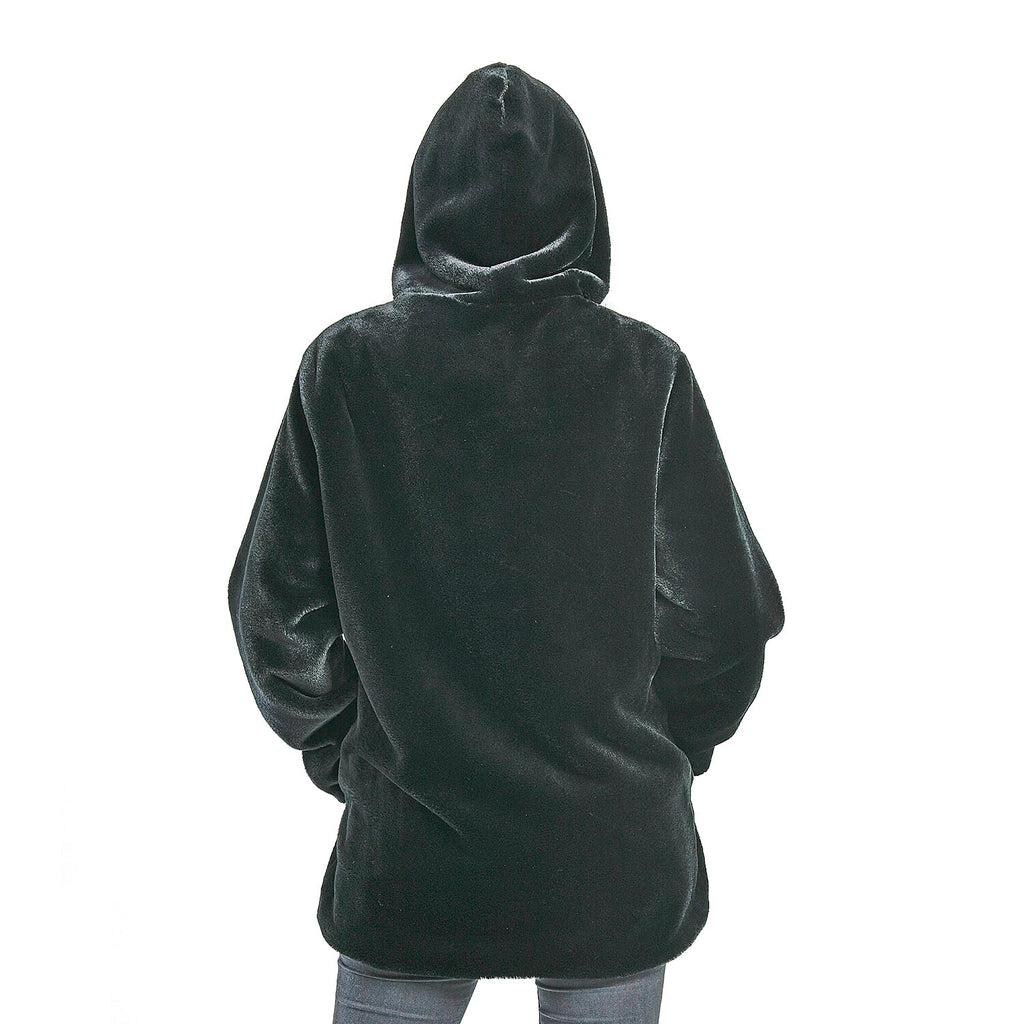 TAMSY Faux Fur Long Sleeved Coat (Size M, 106x76x59  Cm) - Black
