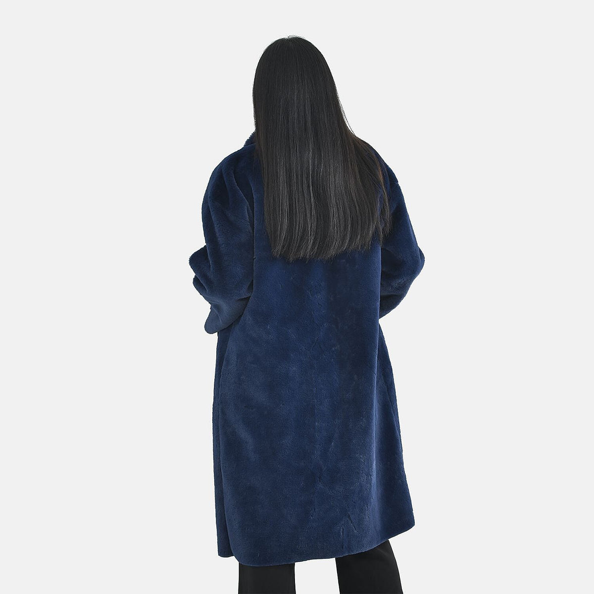 TAMSY Faux Fur Long Sleeves Women's Coat with High Neck - Dark Blue 7630435 2