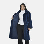 TAMSY Faux Fur Long Sleeves Coat with High Neck (Size L,16-18) - Dark Blue