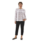 TAMSY 100% Viscose Floral Pattern Collar Blouse (Size L,16-18) - White