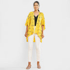 TAMSY 100% Viscose Floral Pattern Kimono (One Size) - Yellow