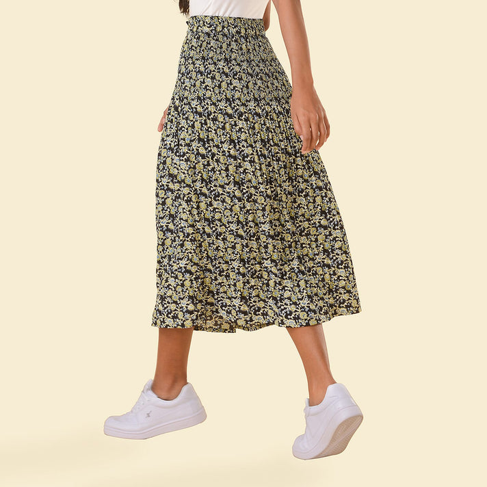 TAMSY Floral Pattern Skirt  - Green and Black 7332663 2